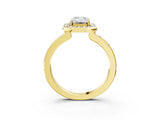 Yellow gold Emerald Cut Diamond Halo Ring with Bezel Frame and Pavé Band_6