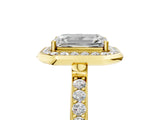 Yellow gold Emerald Cut Diamond Halo Ring with Bezel Frame and Pavé Band_8