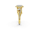 Yellow gold Emerald Cut Diamond Halo Ring with Milgrain Pavé Band and Four-Prong Setting_41