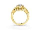 Yellow gold Emerald Cut Diamond Halo Ring with Milgrain Pavé Band and Four-Prong Setting_42