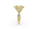 Yellow gold Emerald Cut Diamond Halo Ring with Pavé Band and Four-Prong Setting_43