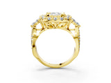 Yellow gold Emerald Cut Diamond Halo Ring with Pavé Band and Four-Prong Setting_44