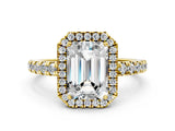 Yellow gold Emerald Cut Diamond Halo Ring with Pavé Band and Four-Prong Setting_7