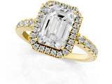 Yellow gold Emerald Cut Diamond Halo Ring with Pavé Band and Four-Prong Setting_8