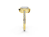 Yellow gold Emerald Cut Diamond Halo Ring with Pavé Band and Four-Prong Setting_9