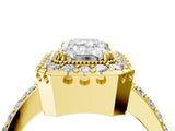 Yellow gold Emerald Cut Diamond Halo Ring with Pavé Band and Prong Setting_11