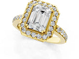 Yellow gold Emerald Cut Diamond Halo Ring with Pavé Band and Prong Setting_8