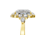 Yellow gold Emerald Cut Diamond Halo Ring with Pear Side Stones and Prong Setting_62