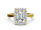 Yellow gold Emerald Cut Diamond Halo Ring with Round Brilliant Halo and Solitaire Band_102