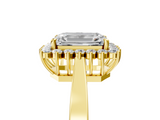 Yellow gold Emerald Cut Diamond Halo Ring with Round Brilliant Halo and Solitaire Band_107