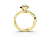 Yellow gold Emerald Cut Diamond Halo Ring with Round Split Shank and Prong Setting_39