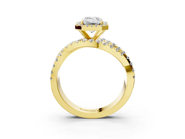 Yellow Gold Emerald Cut Halo Engagement Ring Setting with Twisted Pave Split Shank