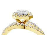 Yellow gold Emerald Cut Diamond Halo Ring with Round Split Shank and Prong Setting_40