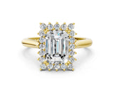 Yellow gold Emerald Cut Diamond Halo Ring with Solitaire Band and Prong Setting_69