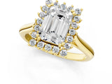 Yellow gold Emerald Cut Diamond Halo Ring with Solitaire Band and Prong Setting_70