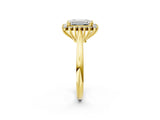 Yellow gold Emerald Cut Diamond Halo Ring with Solitaire Band and Prong Setting_71
