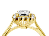 Yellow gold Emerald Cut Diamond Halo Ring with Solitaire Band and Prong Setting_73
