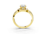 Yellow gold Emerald Cut Diamond Halo Ring with Split Shank and Bezel Accents and Four-Prong Setting_16