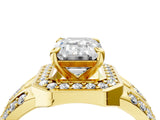 Yellow gold Emerald Cut Diamond Halo Ring with Split Shank and Bezel Accents and Four-Prong Setting_17