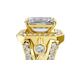 Yellow gold Emerald Cut Diamond Halo Ring with Split Shank and Bezel Accents and Four-Prong Setting_18