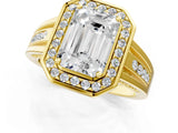 Yellow gold Emerald Cut Diamond Halo Ring with Split Shank and Bezel Accents and Prong Setting_11