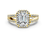 10K Yellow Gold 2.23 Carat E VS1 Emerald Diamond Halo Split Shank Engagement Ring