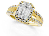 10K Yellow Gold 2.23 Carat E VS1 Emerald Diamond Halo Split Shank Engagement Ring