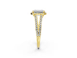 10K Yellow Gold 2.23 Carat E VS1 Emerald Diamond Halo Split Shank Engagement Ring