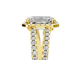 10K Yellow Gold 2.23 Carat E VS1 Emerald Diamond Halo Split Shank Engagement Ring