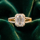 10K Yellow Gold 2.23 Carat E VS1 Emerald Diamond Halo Split Shank Engagement Ring