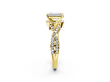 Yellow gold Emerald Cut Diamond  Halo Twist Band Solitaire Prong Setting Ring_101