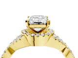 Yellow gold Emerald Cut Diamond  Halo Twist Band Solitaire Prong Setting Ring_103