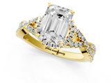 Yellow gold Emerald Cut Diamond  Halo Twist Band Solitaire Prong Setting Ring_13