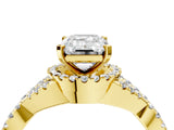 Yellow gold Emerald Cut Diamond  Halo Twist Band Solitaire Prong Setting Ring_16