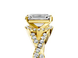 Yellow gold Emerald Cut Diamond  Halo Twist Band Solitaire Prong Setting Ring_17
