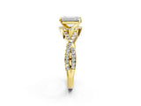 Yellow gold Emerald Cut Diamond  Halo Twist Band Solitaire Prong Setting Ring_56
