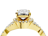 Yellow gold Emerald Cut Diamond  Halo Twist Band Solitaire Prong Setting Ring_58