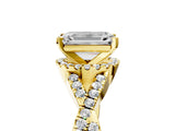 Yellow gold Emerald Cut Diamond  Halo Twist Band Solitaire Prong Setting Ring_59
