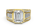 Yellow gold Emerald Cut Diamond Mens Ring with Baguette Side Stones_48