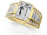 Yellow gold Emerald Cut Diamond Mens Ring with Baguette Side Stones_49