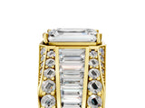 Yellow gold Emerald Cut Diamond Mens Ring with Baguette Side Stones_53