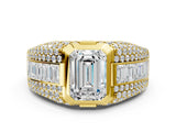 Yellow gold Emerald Cut Diamond Mens Ring with Side Stones_36