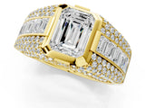 Yellow gold Emerald Cut Diamond Mens Ring with Side Stones_37