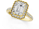 Yellow gold Emerald Cut Diamond Milgrain Floral Halo Engagement Ring with Pavé Band_22