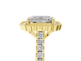 Yellow gold Emerald Cut Diamond Milgrain Floral Halo Engagement Ring with Pavé Band_26