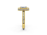 Yellow gold Emerald Cut Diamond Milgrain Halo Engagement Ring with Round Pavé Band and Prong Setting_14