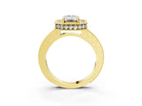 Yellow gold Emerald Cut Diamond Milgrain Halo Engagement Ring with Round Pavé Band and Prong Setting_15