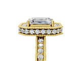 Yellow gold Emerald Cut Diamond Milgrain Halo Engagement Ring with Round Pavé Band and Prong Setting_17