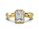 Yellow gold Emerald Cut Diamond Milgrain Marquise Band with Prong Setting_3