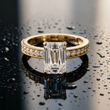 Yellow gold Emerald Cut Diamond Milgrain Pavé Engagement Ring with Four-Prong Setting_15
